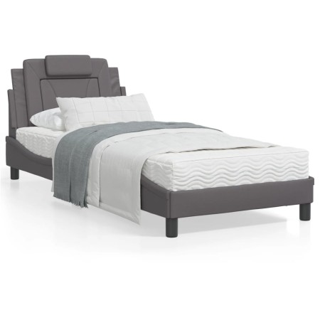Cama con colchón cuero sintético gris 90x190 cm de , Camas y somieres - Ref: Foro24-3208764, Precio: 266,25 €, Descuento: %