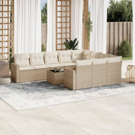 Set de sofás de jardín 11pzas con cojines ratán sintético beige en Conjuntos de jardín | Comprar online en Foru.es