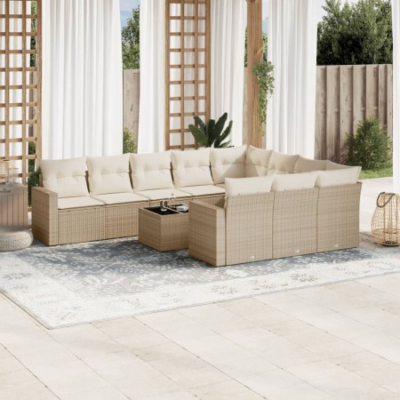 Set de sofás de jardín 11pzas con cojines ratán sintético beige en Conjuntos de jardín | Comprar online en Foru.es