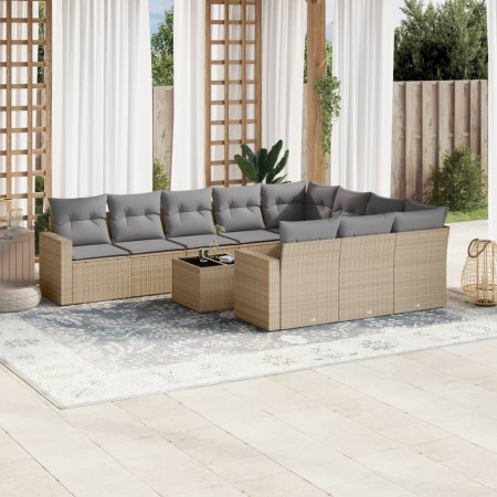 Set de sofás de jardín 11pzas con cojines ratán sintético beige en Conjuntos de jardín | Comprar online en Foru.es