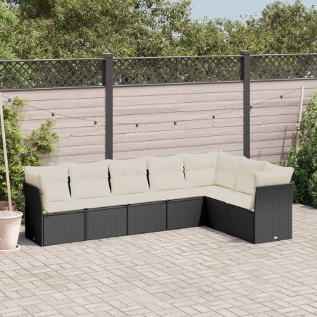 Set de comedor de jardín 7 pzas y cojines ratán sintético negro de , Conjuntos de jardín - Ref: Foro24-3249575, Precio: 431,0...