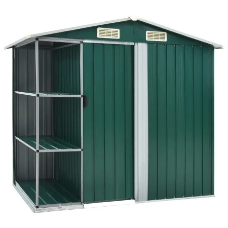Cobertizo de jardín con estante hierro verde 205x130x183 cm de vidaXL, Cobertizos - Ref: Foro24-47104, Precio: 301,16 €, Desc...