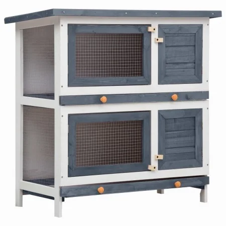 Jaula conejera con 4 puertas madera gris de vidaXL, Jaulas y habitáculos para animales pequeños - Ref: Foro24-170834, Precio:...