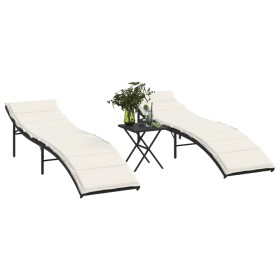 Tumbonas con mesita 2 unidades ratán sintético negro de , Tumbonas - Ref: Foro24-368251, Precio: 154,76 €, Descuento: %