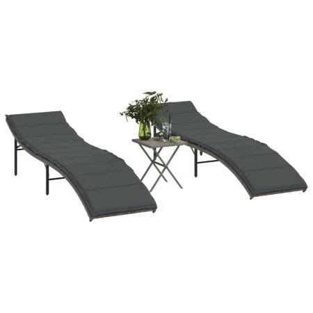 Loungers with table 2 units gray synthetic rattan by , Loungers - Ref: Foro24-368253, Price: 247,07 €, Discount: %