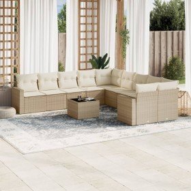 Set de sofás de jardín 11pzas con cojines ratán sintético beige en Conjuntos de jardín | Comprar online en Foru.es