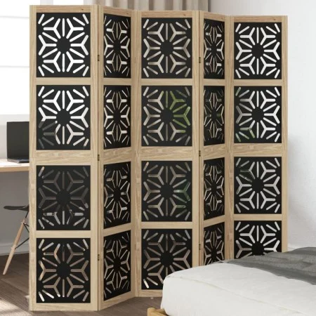 Biombo separador 5 paneles madera maciza Paulownia marrón negro de , Divisores de ambientes - Ref: Foro24-358806, Precio: 138...