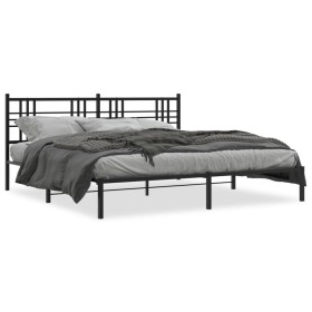 Estructura de cama con cabecero metal negro 193x203 cm de , Camas y somieres - Ref: Foro24-376330, Precio: 123,47 €, Descuent...