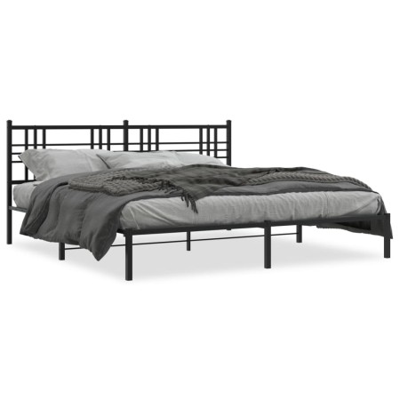 Estructura de cama con cabecero metal negro 193x203 cm de , Camas y somieres - Ref: Foro24-376330, Precio: 123,47 €, Descuent...