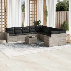 Set de sofás de jardín 11 pzas y cojines ratán sintético gris en Conjuntos de jardín | Comprar online en Foru.es