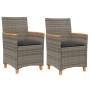 Sillas de jardín y cojines 2 uds ratán PE gris y madera maciza de , Sillas de jardín - Ref: Foro24-368721, Precio: 212,08 €, ...