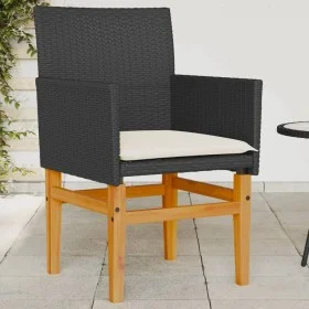 Sillas de jardín con cojín 2 uds ratán PE negro y madera acacia de , Sillas de jardín - Ref: Foro24-368714, Precio: 197,77 €,...