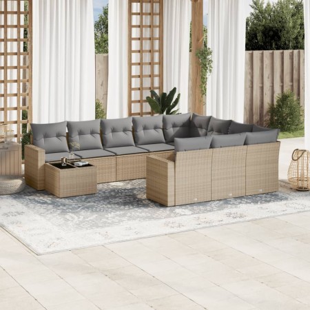 Set de sofás de jardín 11pzas con cojines ratán sintético beige en Conjuntos de jardín | Comprar online en Foru.es