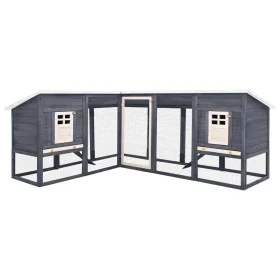 Conejera de exterior con corredor madera de abeto gris y blanco de vidaXL, Jaulas y habitáculos para animales pequeños - Ref:...