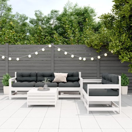 Set muebles jardín 6 pzas con cojines madera maciza pino blanco de , Conjuntos de jardín - Ref: Foro24-3250825, Precio: 554,9...
