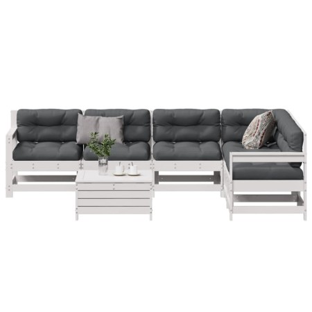 Set muebles jardín 7 pzas con cojines madera maciza pino blanco de , Conjuntos de jardín - Ref: Foro24-3250901, Precio: 634,3...