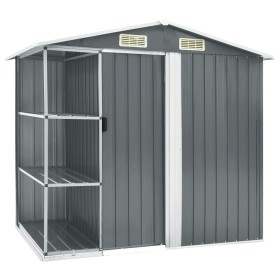 Cobertizo de jardín con estantería hierro gris 205x130x183 cm de vidaXL, Cobertizos - Ref: Foro24-47103, Precio: 264,18 €, De...