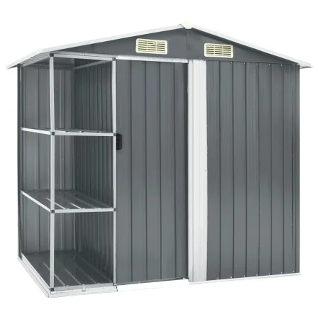 Cobertizo de jardín con estantería hierro gris 205x130x183 cm de vidaXL, Cobertizos - Ref: Foro24-47103, Precio: 259,18 €, De...
