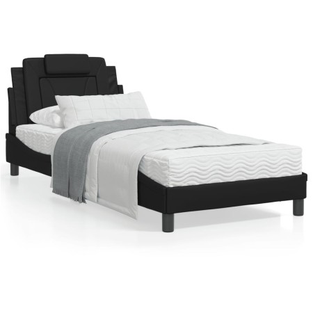Estructura cama con luces LED cuero sintético negro 80x200 cm de , Camas y somieres - Ref: Foro24-3213980, Precio: 138,80 €, ...
