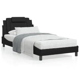 Estructura cama con luces LED cuero sintético negro 100x200 cm de , Camas y somieres - Ref: Foro24-3214001, Precio: 126,86 €,...