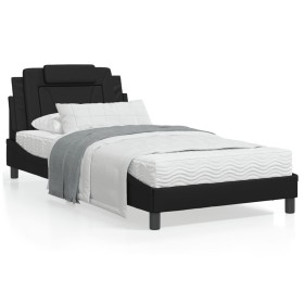 Estructura cama con luces LED cuero sintético negro 100x200 cm de , Camas y somieres - Ref: Foro24-3214001, Precio: 128,56 €,...