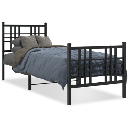 Estructura de cama con cabecero y estribo metal negro 75x190 cm de , Camas y somieres - Ref: Foro24-376332, Precio: 79,40 €, ...