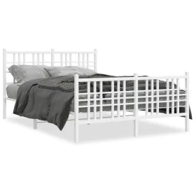 Metal bed frame with headboard and white footboard 140x190 cm by , Beds and slatted bases - Ref: Foro24-376391, Price: 106,25...