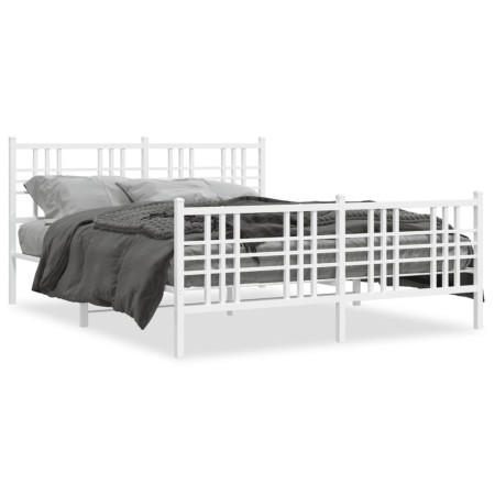 Estructura cama metal con cabecero y estribo blanco 150x200 cm de , Camas y somieres - Ref: Foro24-376393, Precio: 117,61 €, ...