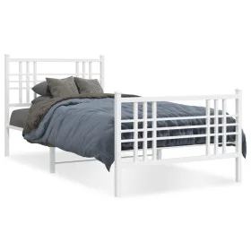 White metal bed frame with headboard and footboard 100x190 cm by vidaXL, Beds and slatted bases - Ref: Foro24-376385, Price: ...