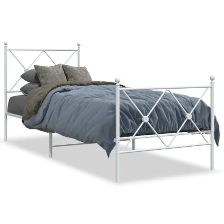 Metal bed frame with headboard and footboard white 75x190 cm by vidaXL, Beds and slatted bases - Ref: Foro24-376559, Price: 6...