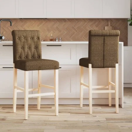 Taburetes altos 2 uds madera maciza de caucho y tela de vidaXL, Taburetes de cocina - Ref: Foro24-4006220, Precio: 113,87 €, ...