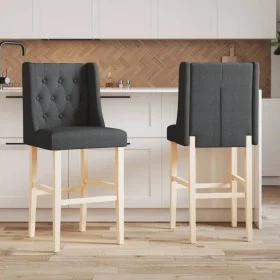 Taburetes altos 2 uds madera maciza de caucho y tela de vidaXL, Taburetes de cocina - Ref: Foro24-4006222, Precio: 106,17 €, ...