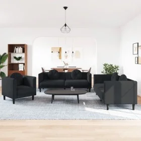Juego de sofás con cojines 3 piezas terciopelo negro de vidaXL, Sofás - Ref: Foro24-3209252, Precio: 721,86 €, Descuento: %