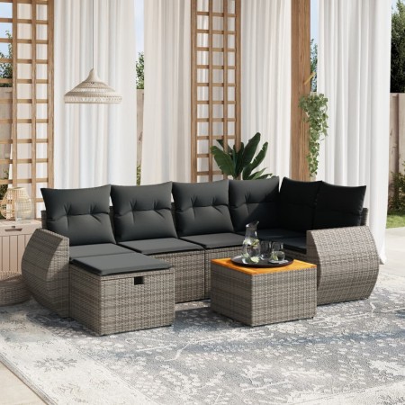 Set de sofás de jardín 7 piezas con cojines ratán PE gris de vidaXL, Conjuntos de jardín - Ref: Foro24-3265064, Precio: 423,3...