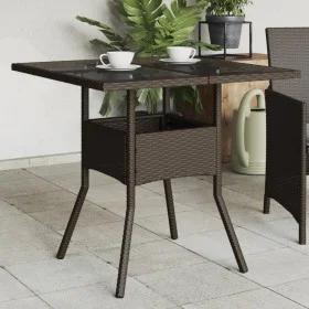 Mesa de jardín superficie de vidrio ratán PE marrón 80x80x75 cm de vidaXL, Mesas de jardín - Ref: Foro24-365524, Precio: 89,7...
