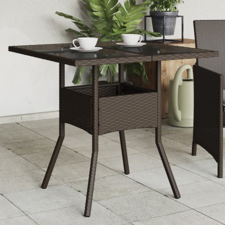 Mesa de jardín superficie de vidrio ratán PE marrón 80x80x75 cm de vidaXL, Mesas de jardín - Ref: Foro24-365524, Precio: 84,8...