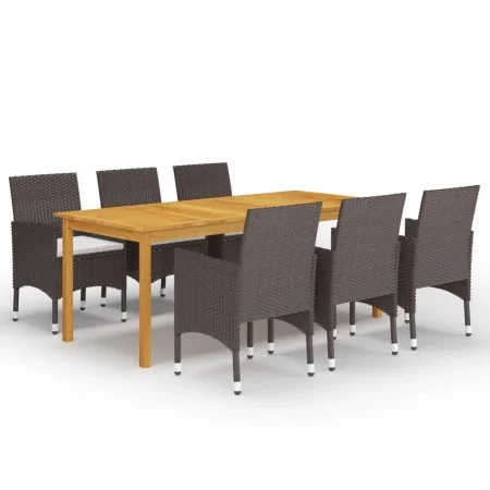 Juego de comedor para jardín 7 piezas con cojines marrón de vidaXL, Conjuntos de jardín - Ref: Foro24-3095867, Precio: 580,12...