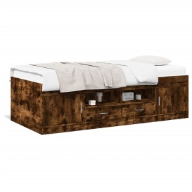 Tumbona con cajones madera ingeniería roble ahumado 75x190 cm de vidaXL, Camas y somieres - Ref: Foro24-3280262, Precio: 165,...