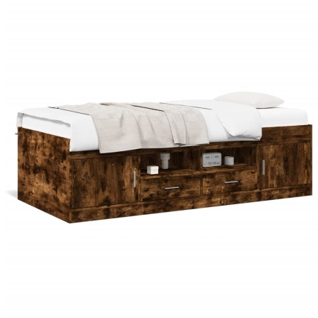 Tumbona con cajones madera ingeniería roble ahumado 75x190 cm de vidaXL, Camas y somieres - Ref: Foro24-3280262, Precio: 165,...
