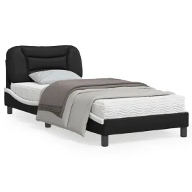 Estructura cama cabecero cuero sintético negro blanco 90x200 cm de vidaXL, Camas y somieres - Ref: Foro24-3207979, Precio: 16...