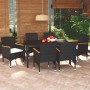 Set de comedor de jardín 7 pzas y cojines ratán sintético negro de vidaXL, Conjuntos de jardín - Ref: Foro24-3095018, Precio:...