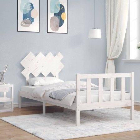 Estructura de cama con cabecero madera maciza blanco de vidaXL, Camas y somieres - Ref: Foro24-3193432, Precio: 98,58 €, Desc...