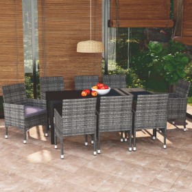 Set de muebles jardín 9 pzas con cojines ratán sintético gris de vidaXL, Conjuntos de jardín - Ref: Foro24-3095026, Precio: 6...