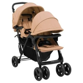 Carrito para gemelos tandem de acero gris taupé de vidaXL, Cochecitos de bebé - Ref: Foro24-10349, Precio: 224,33 €, Descuent...