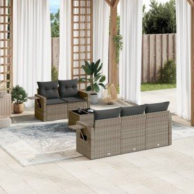 Set de muebles de jardín 6 pzas y cojines ratán sintético gris en Conjuntos de jardín | Comprar online en Foru.es