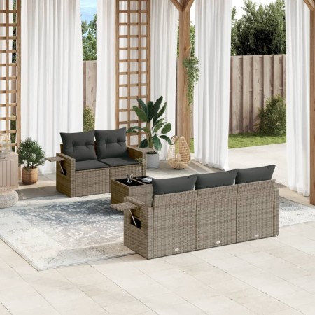 Set de muebles de jardín 6 pzas y cojines ratán sintético gris en Conjuntos de jardín | Comprar online en Foru.es