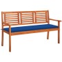 Banco de jardín 3 plazas madera maciza eucalipto y cojín 150 cm de vidaXL, Bancos de jardín - Ref: Foro24-3061006, Precio: 19...