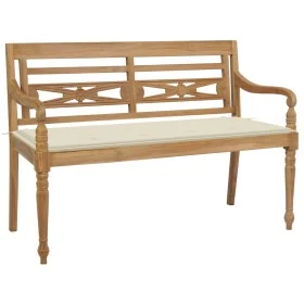 Banco Batavia madera maciza de teca con cojín crema 120 cm de vidaXL, Bancos de jardín - Ref: Foro24-3062156, Precio: 215,48 ...