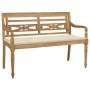 Banco Batavia madera maciza de teca con cojín crema 120 cm de vidaXL, Bancos de jardín - Ref: Foro24-3062156, Precio: 215,48 ...