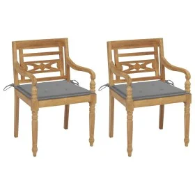 Sillas Batavia 2 uds teca maciza con cojines gris de vidaXL, Sillas de jardín - Ref: Foro24-3062128, Precio: 246,67 €, Descue...